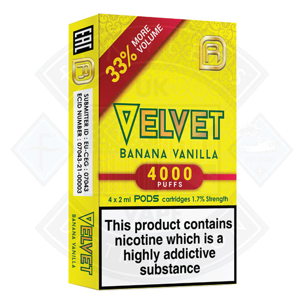 nano banana vape flavor Velvet NanoStix Pods- Banana Vanilla 4000puff 1.7%/ 4pack — Flawless UK Vape Distribution Ltd